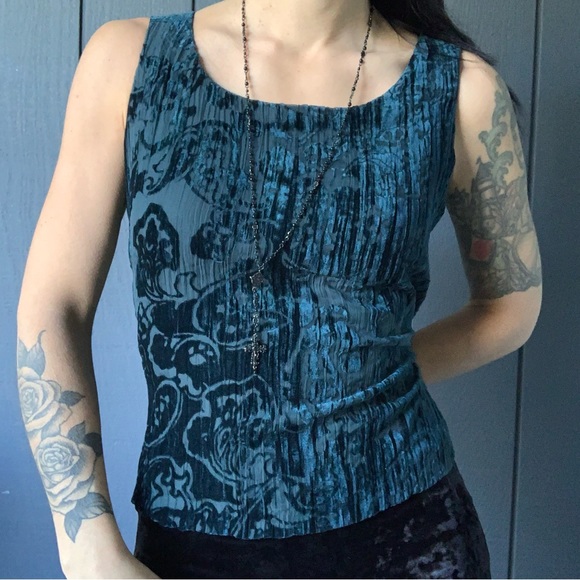 SOLD!!Vintage 90s R&M Richards velvet floral style boho tank Sz 14 - Picture 1 of 4